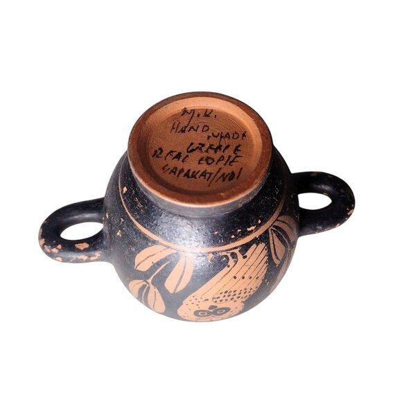 Vintage Greek Attic Owl Skyphos Vase Museum Copy Handmade Artist Signed Number 1 - Picture 5 of 6